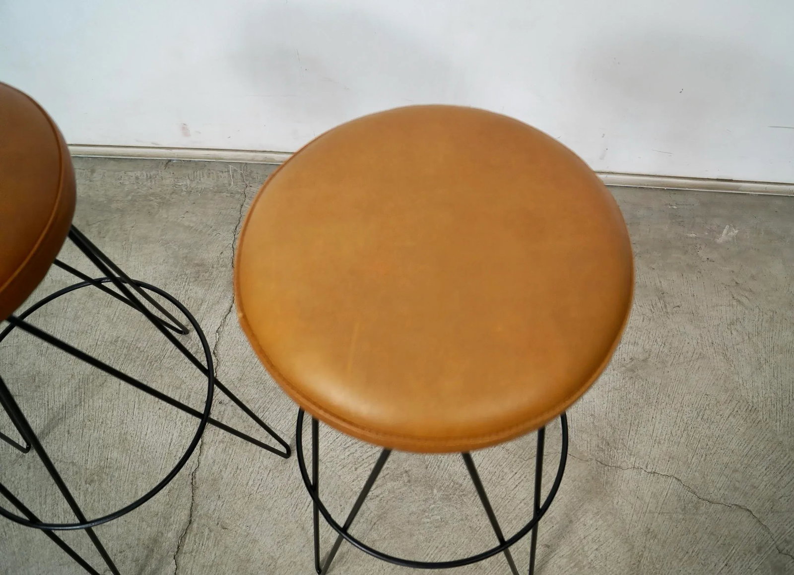 1950's Mid-Century Modern Leather Hairpin Bar Stools - a Pair - 9
