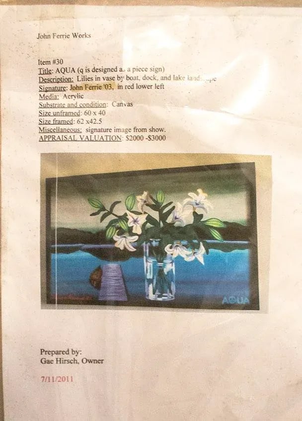 John Ferrie Mid-Century Painting Titled Aqua - Lilies in Vase - 10