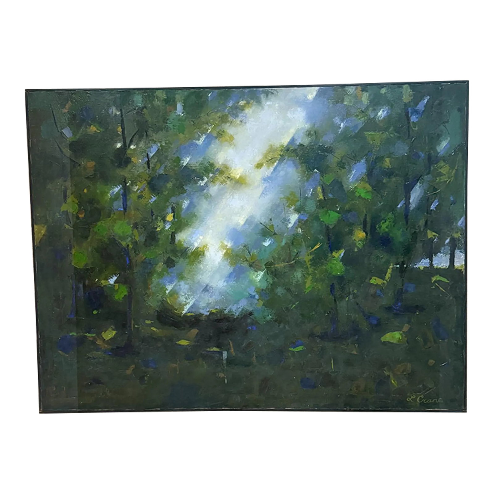 1960s Landscape Art Oil Painting Abstract Expressionism L Crane: AMBIANIC presents 1960s Abstract Landscape oil on canvas. Landscape Nature Reflections. Signed L Crane 37 x 48.75 x 1.5 Preowned original vintage condition. Refer to images. Delivery to LA PS OC