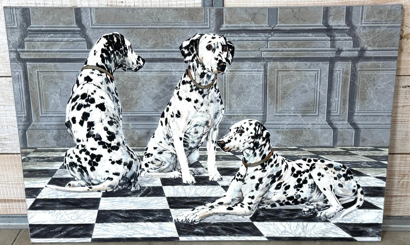 3 Seated Dalmatian Neoclassical Interior, Anderson School /Workshop, Unframed - 2