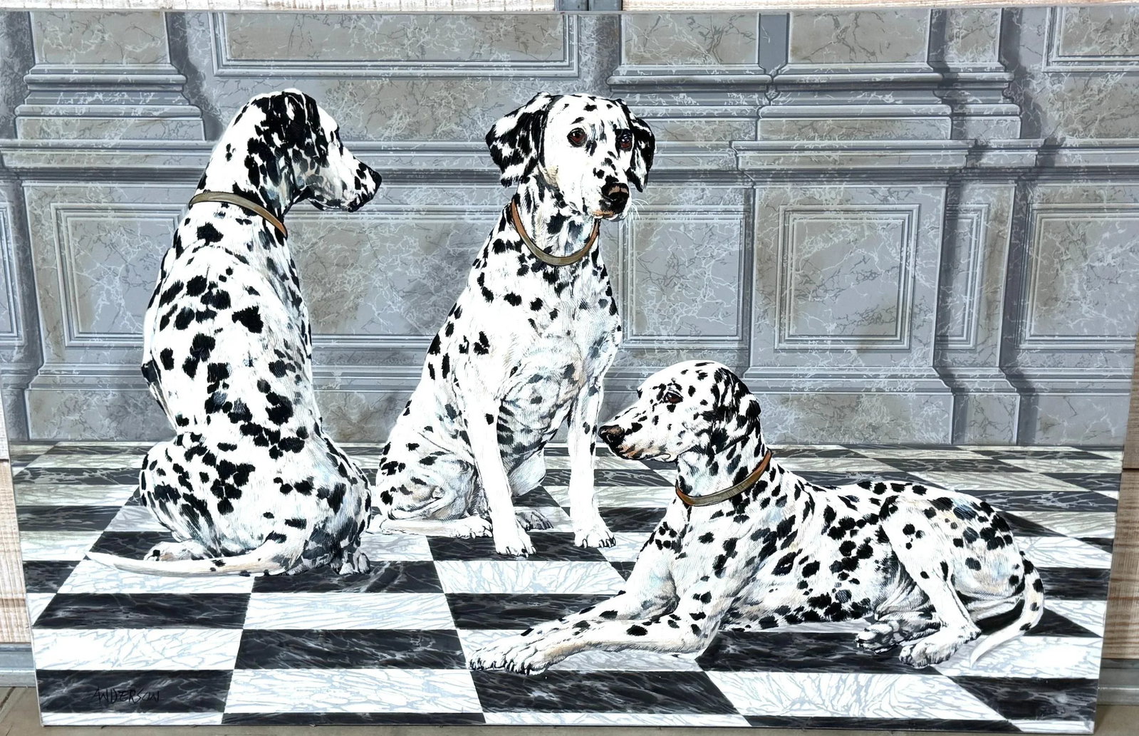 3 Seated Dalmatian Neoclassical Interior, Anderson School /Workshop, Unframed - 3