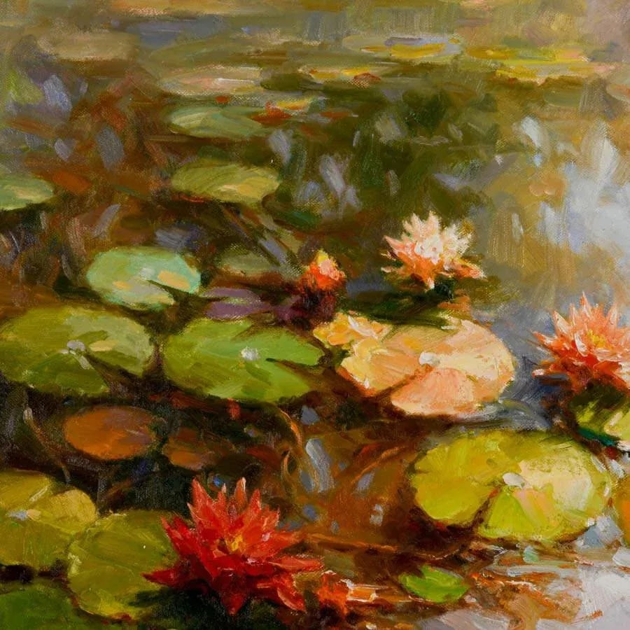 Late 20th Century Framed Signed Zhao Song Floating Lilypads Oil on Canvas - 3