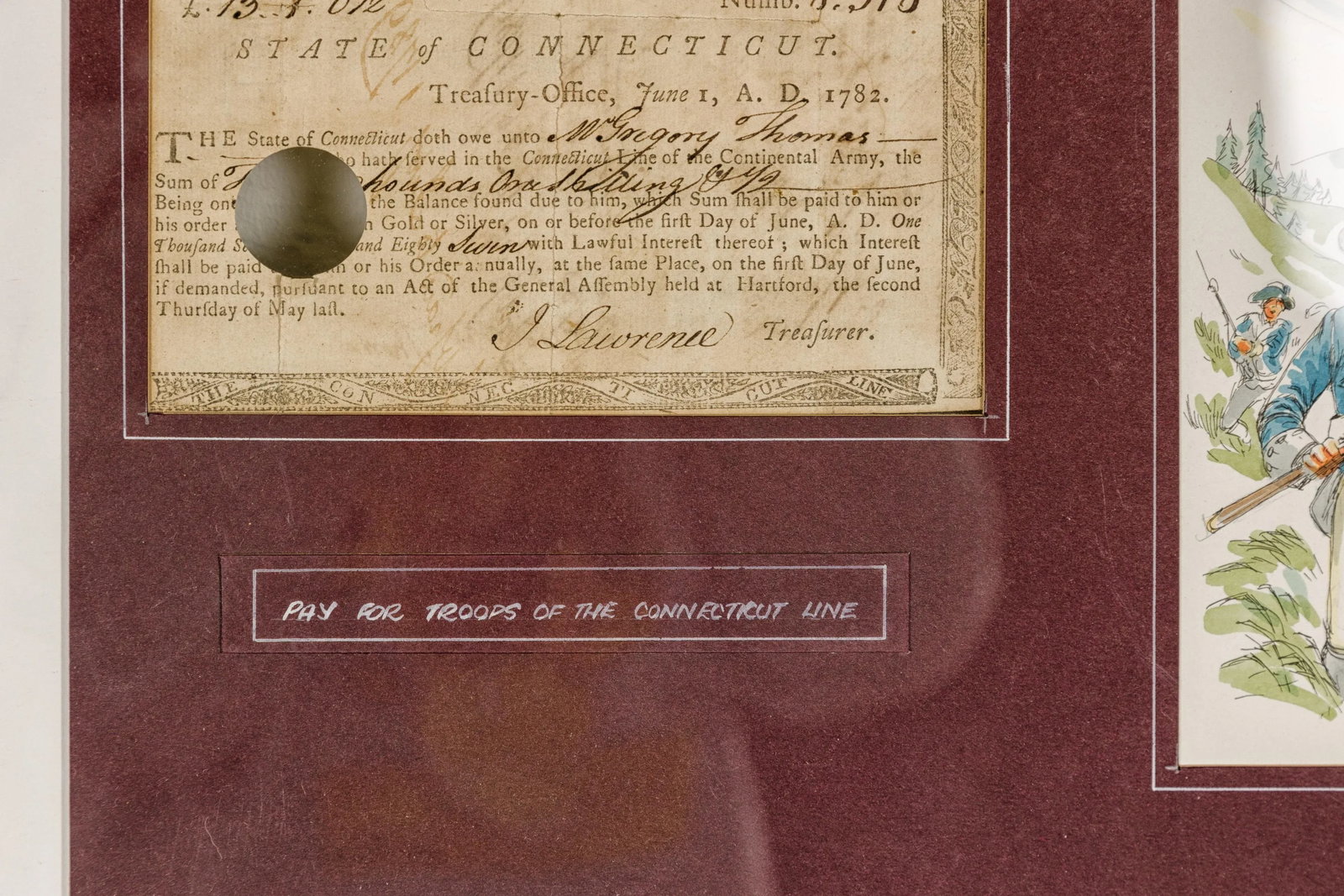 1780s American Revolutionary War Bond, State of Connecticut in Black Frame - 2