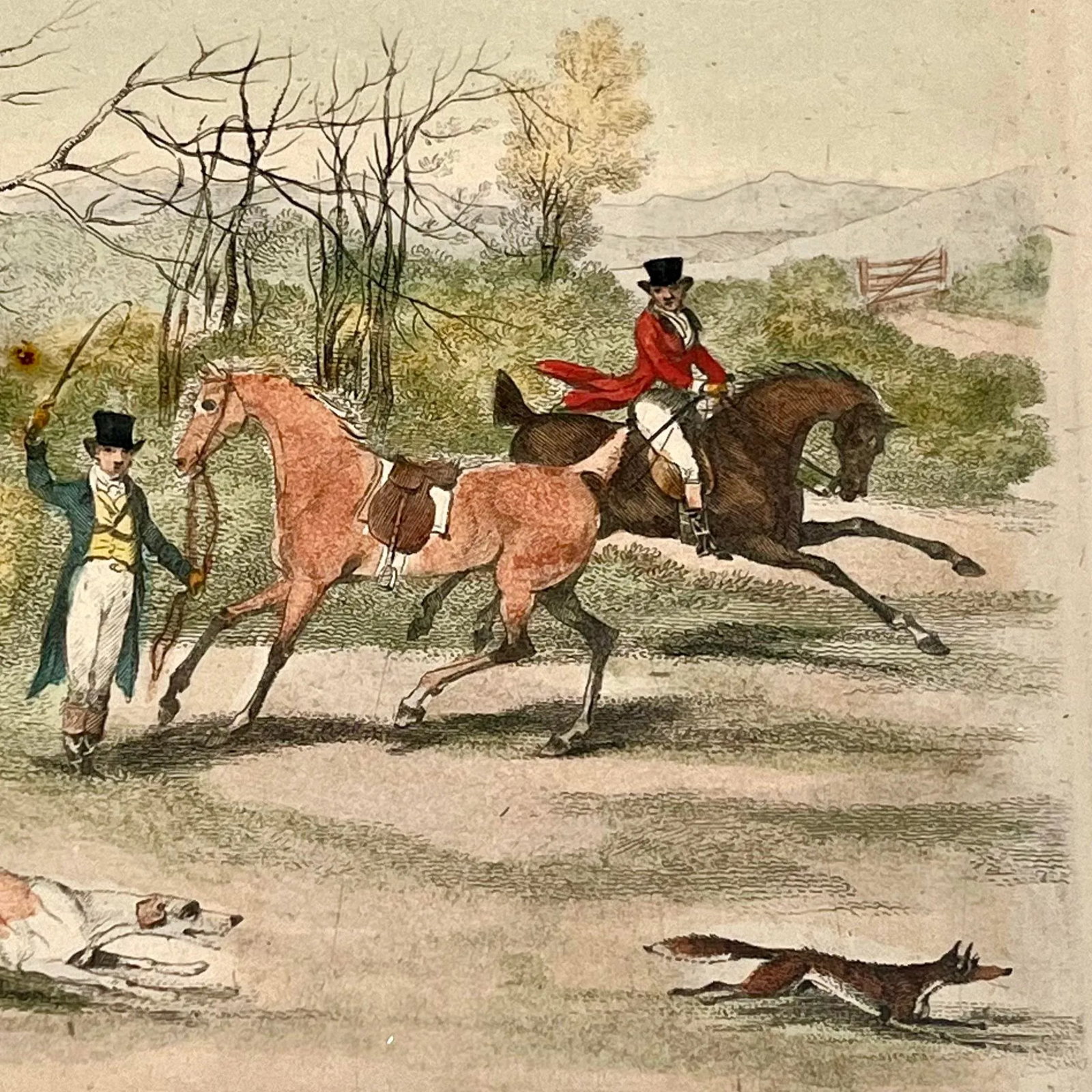 Antique Framed Hand Colored Engravings Equestrian Hunt Scenes R. Pollard & Sons London 1822 - A Pair - 11