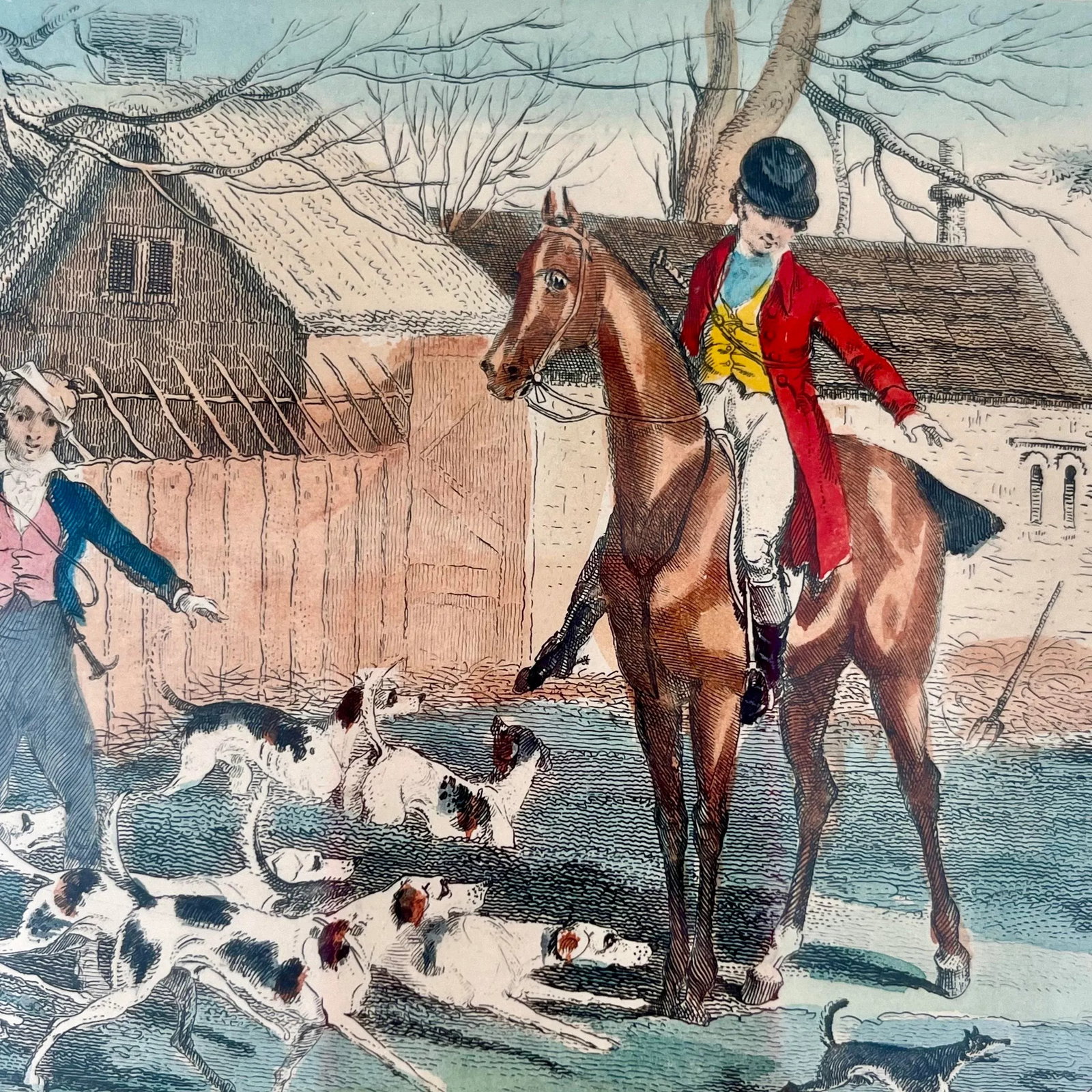 Antique Framed Hand Colored Engravings Equestrian Hunt Scenes R. Pollard & Sons London 1822 - A Pair - 7
