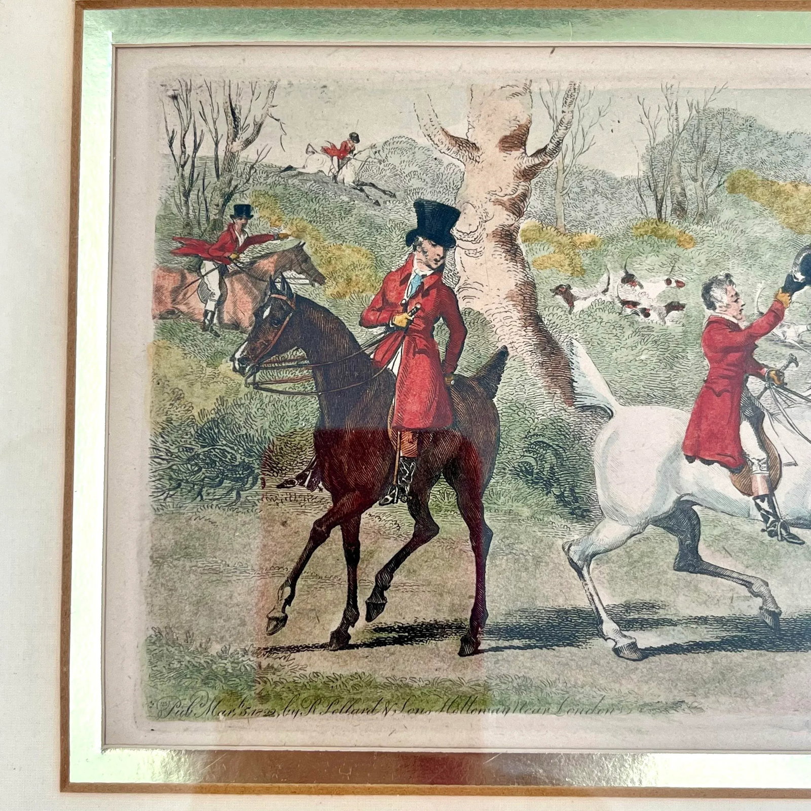 Antique Framed Hand Colored Engravings Equestrian Hunt Scenes R. Pollard & Sons London 1822 - A Pair - 8