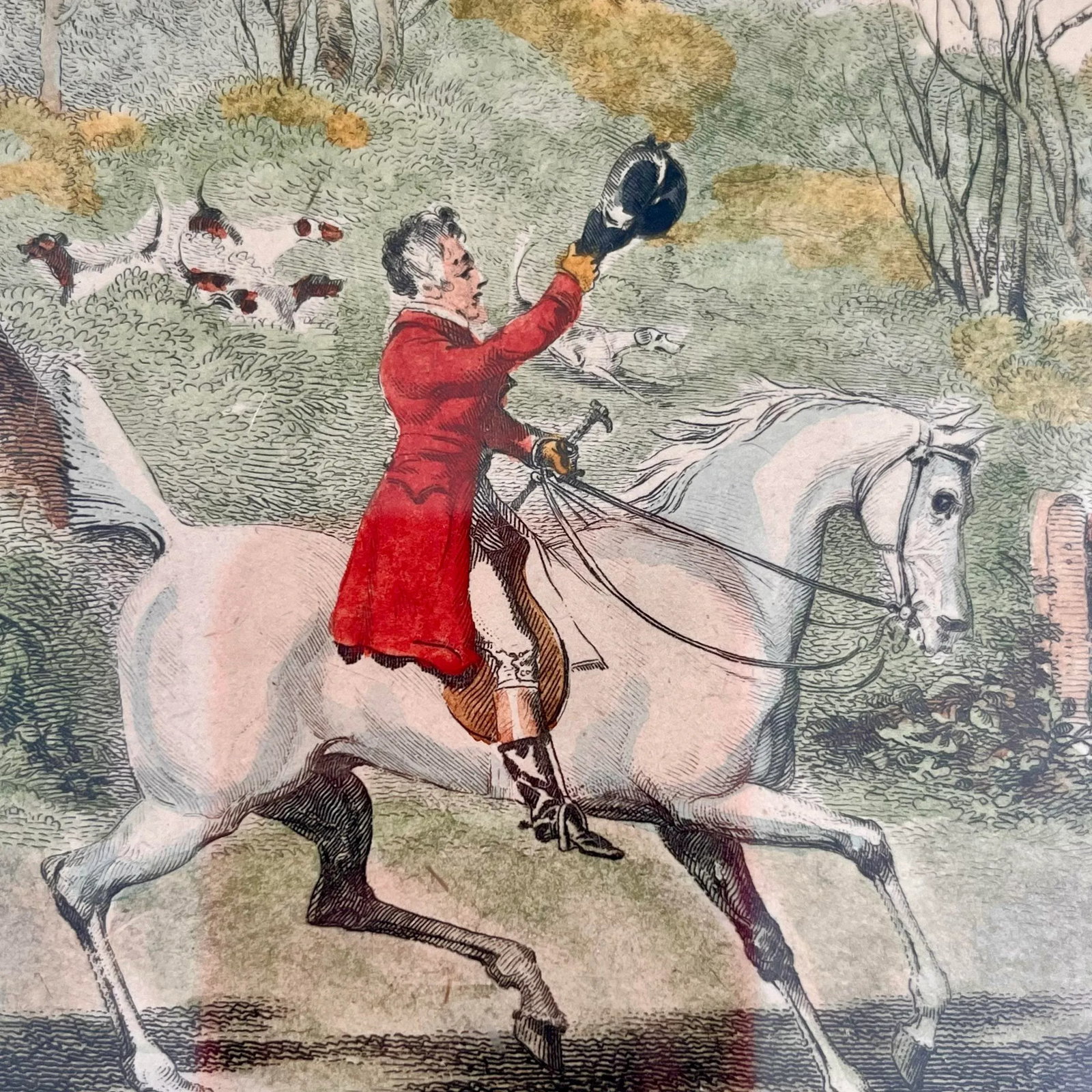 Antique Framed Hand Colored Engravings Equestrian Hunt Scenes R. Pollard & Sons London 1822 - A Pair - 9