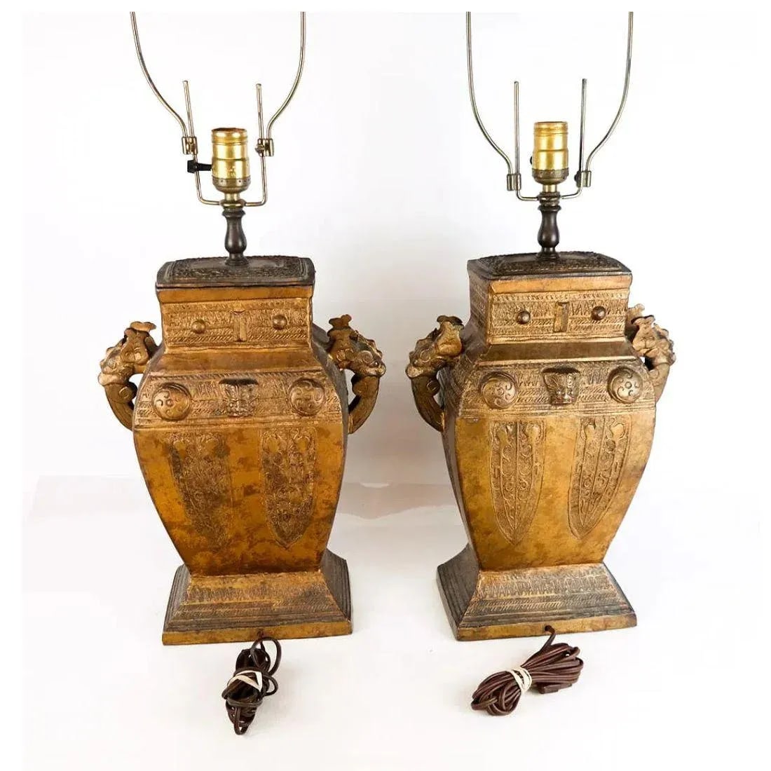 Pair of Asian Urn Form Gilt Table Lamps - 2