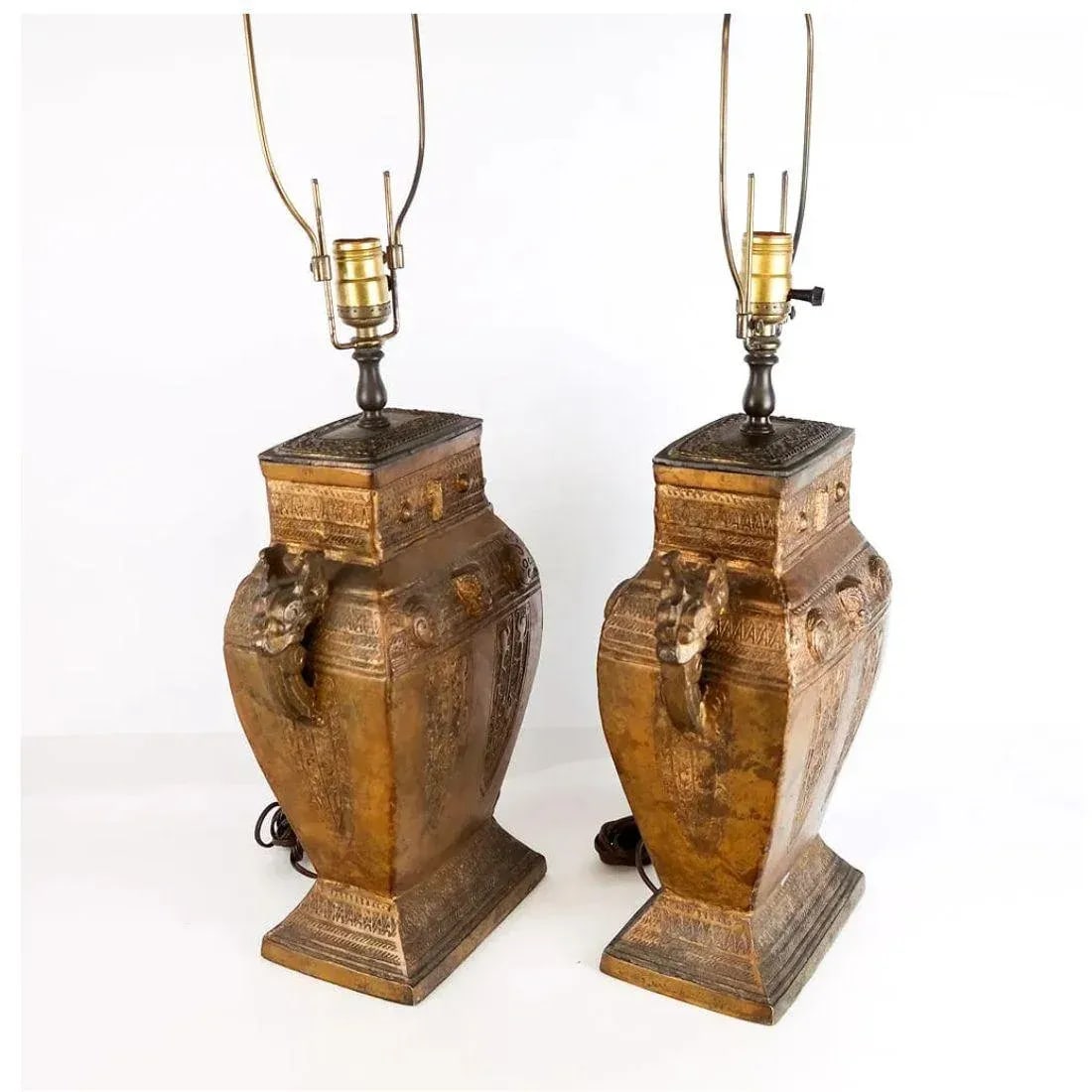 Pair of Asian Urn Form Gilt Table Lamps - 3