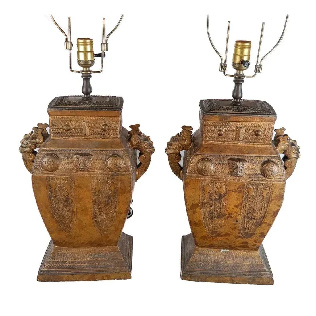 Pair of Asian Urn Form Gilt Table Lamps - 4