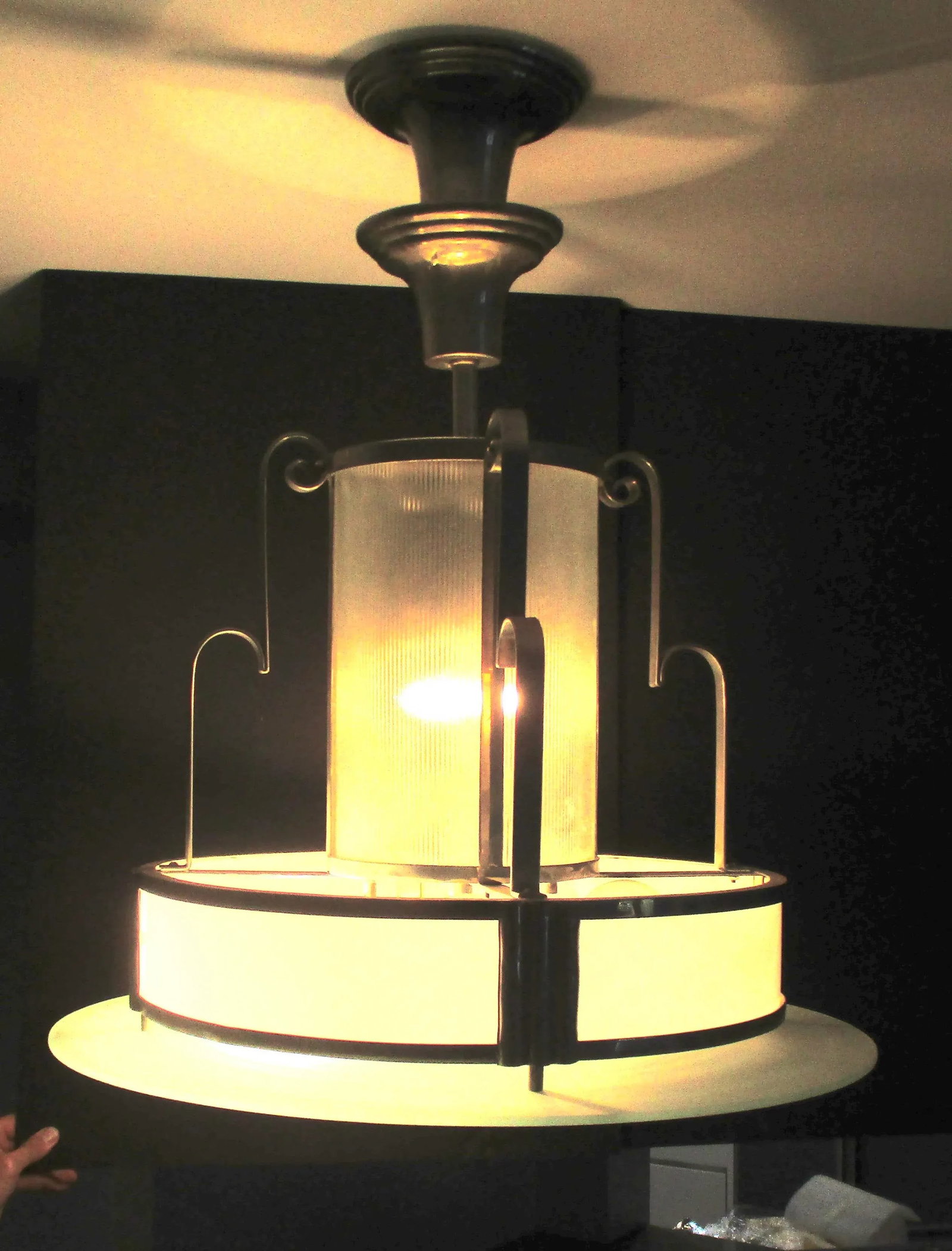 Art Deco Chandelier in Nickel and Architectural Glass - 2