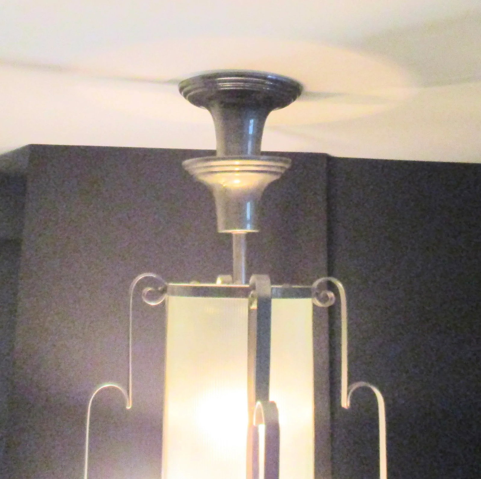 Art Deco Chandelier in Nickel and Architectural Glass - 3