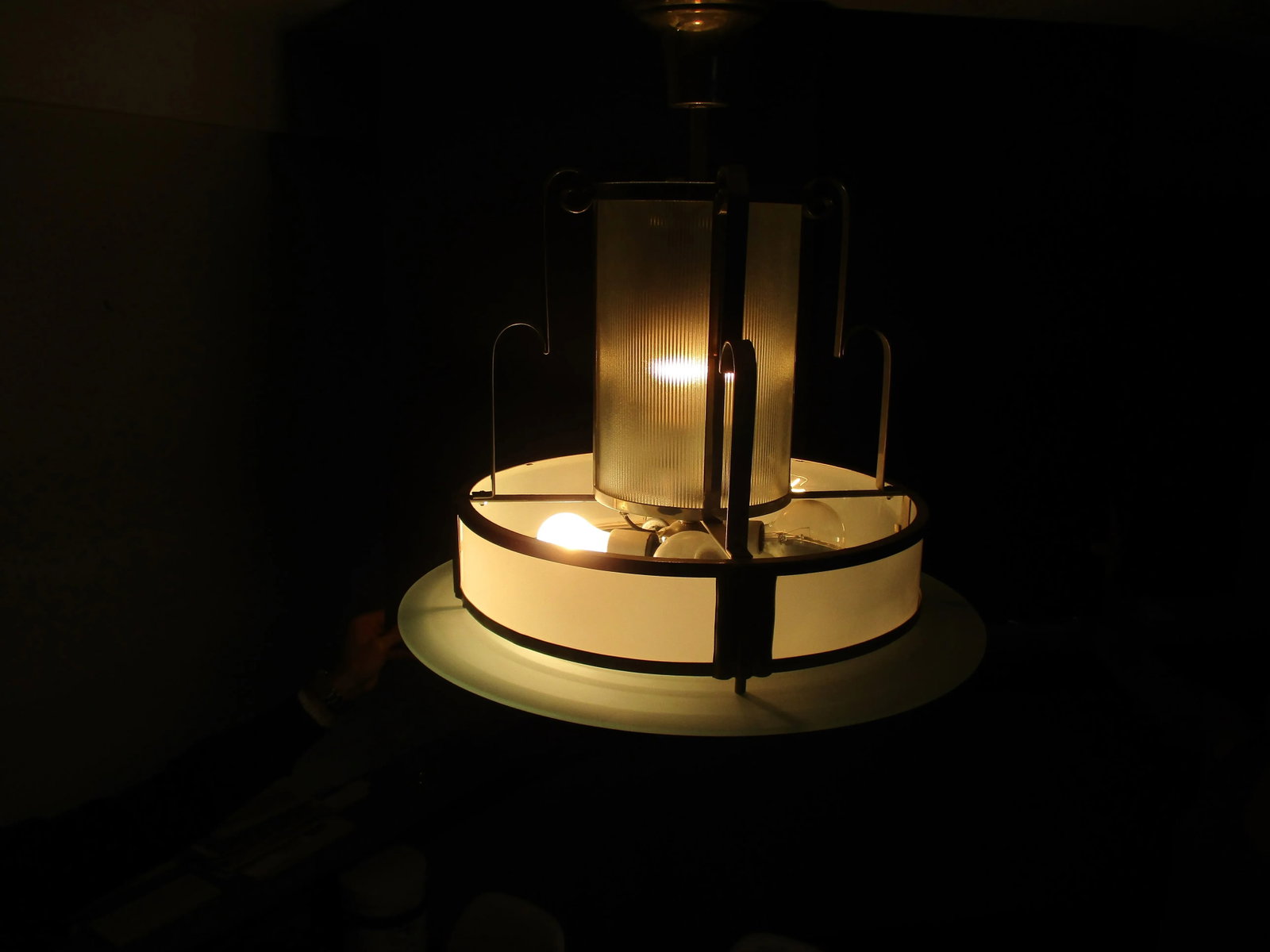 Art Deco Chandelier in Nickel and Architectural Glass - 4