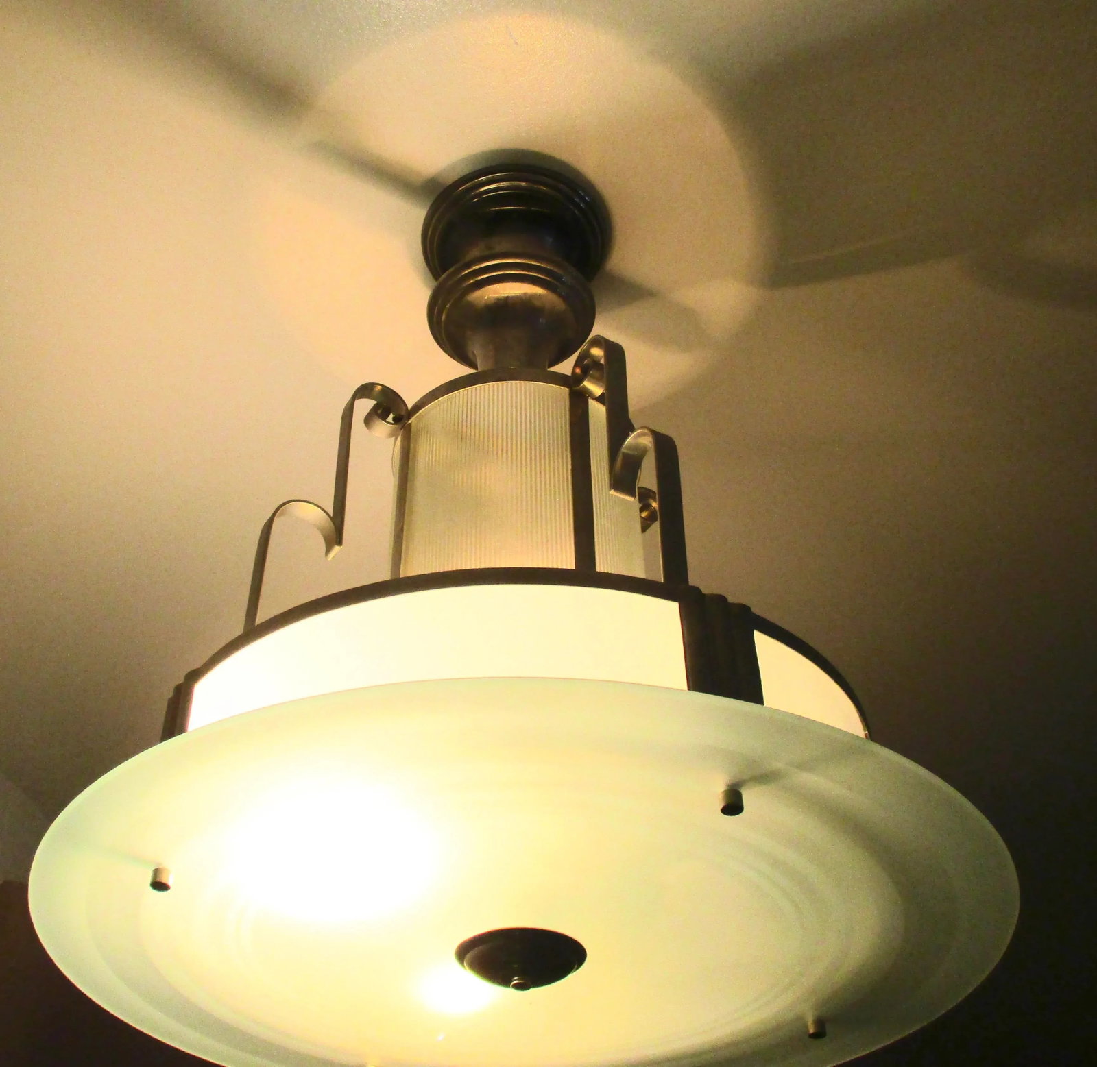 Art Deco Chandelier in Nickel and Architectural Glass - 6