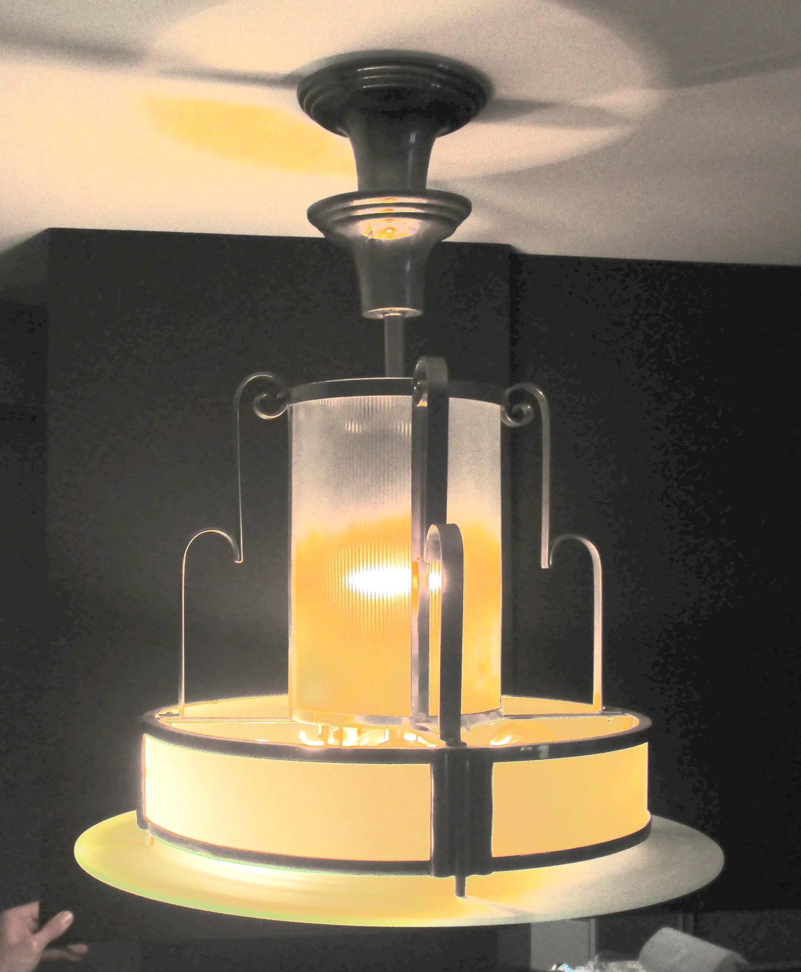 Art Deco Chandelier in Nickel and Architectural Glass - 7