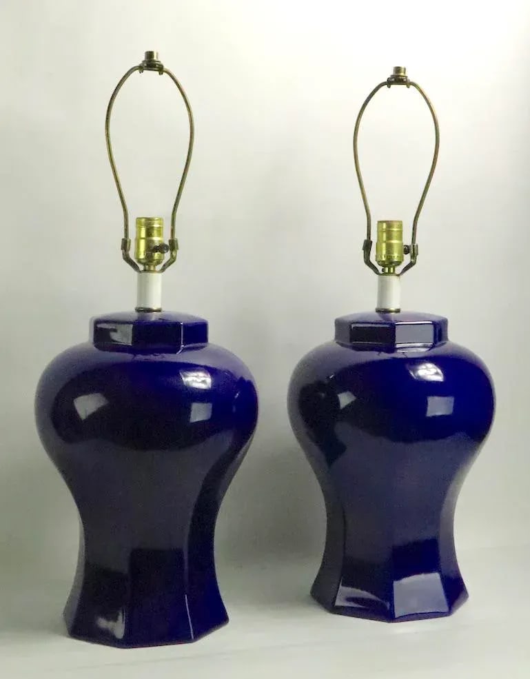 Pr. Vintage Cobalt Ceramic Table Lamps - 10