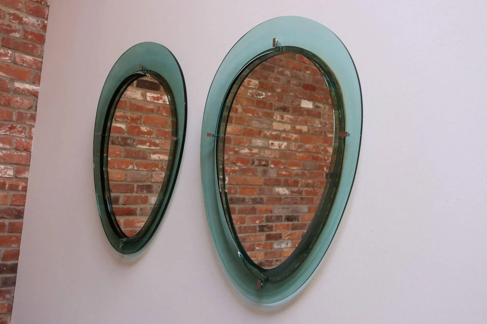 Pair of Vintage Italian Green Glass Teardrop Form Wall Mirrors by Cristal Arte - 2