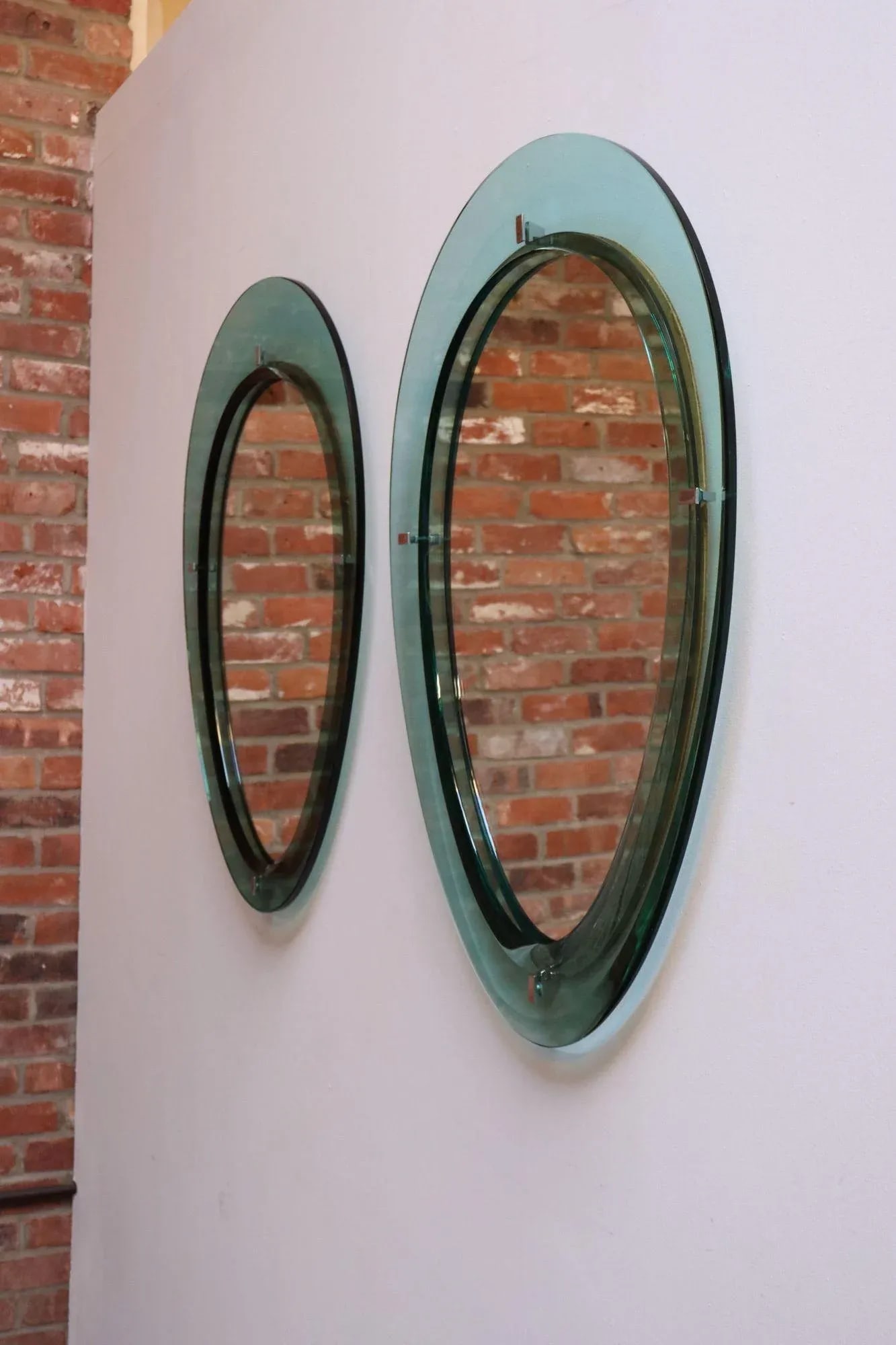 Pair of Vintage Italian Green Glass Teardrop Form Wall Mirrors by Cristal Arte - 3