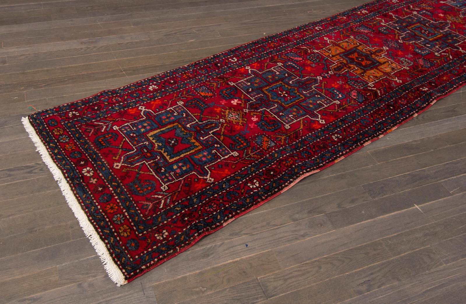 Red Vintage Persian Heriz Wool Runner - 4
