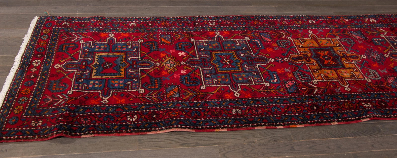 Red Vintage Persian Heriz Wool Runner - 5