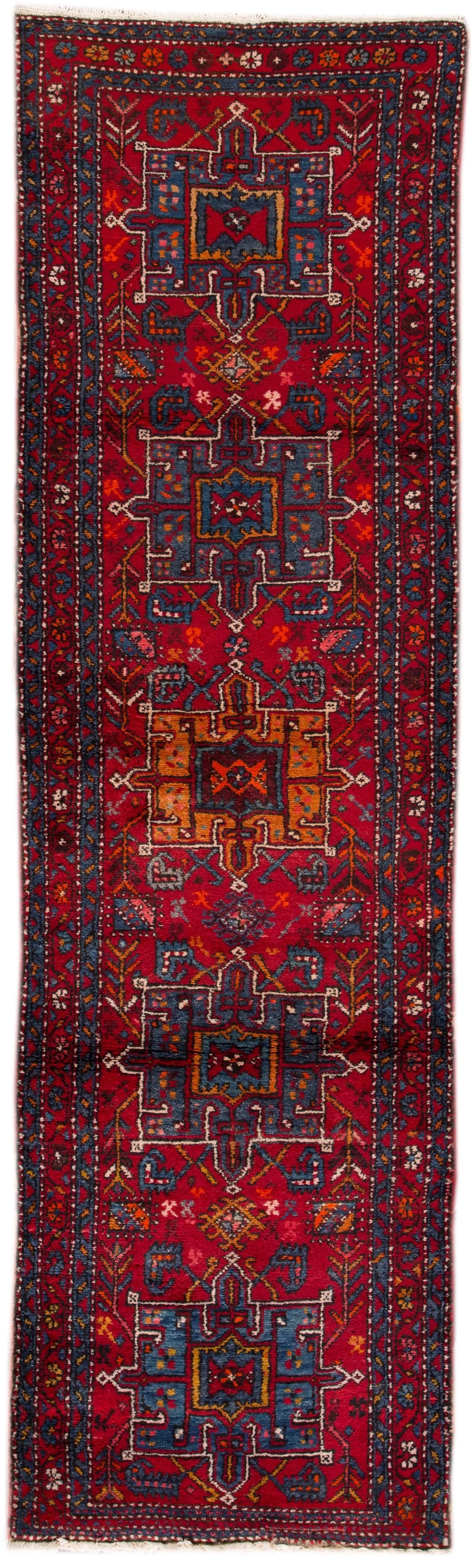 Red Vintage Persian Heriz Wool Runner - 6