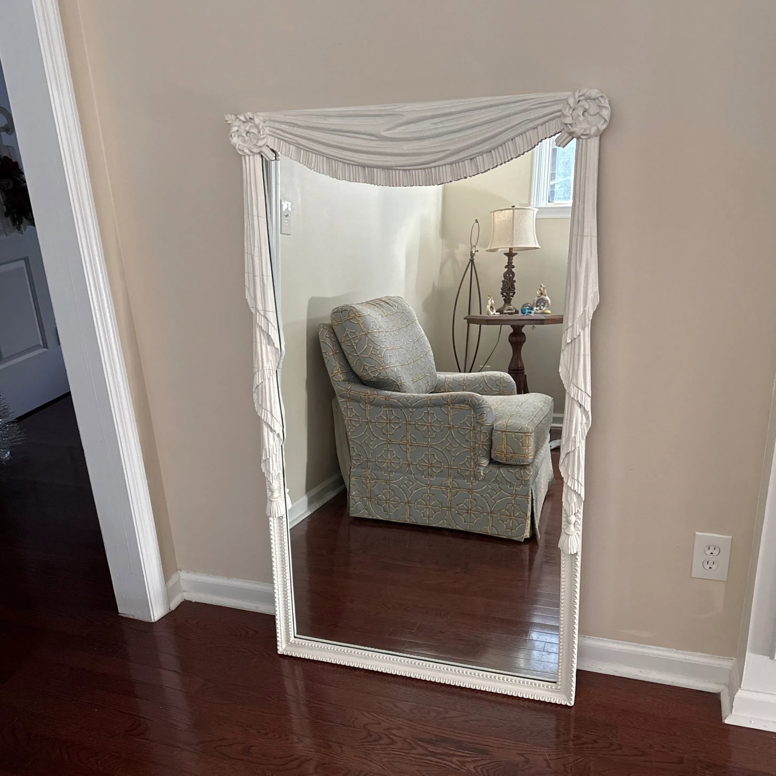 Vintage Neoclassical Italian Style Rope and Tassel White Full-Size Mirror - 2