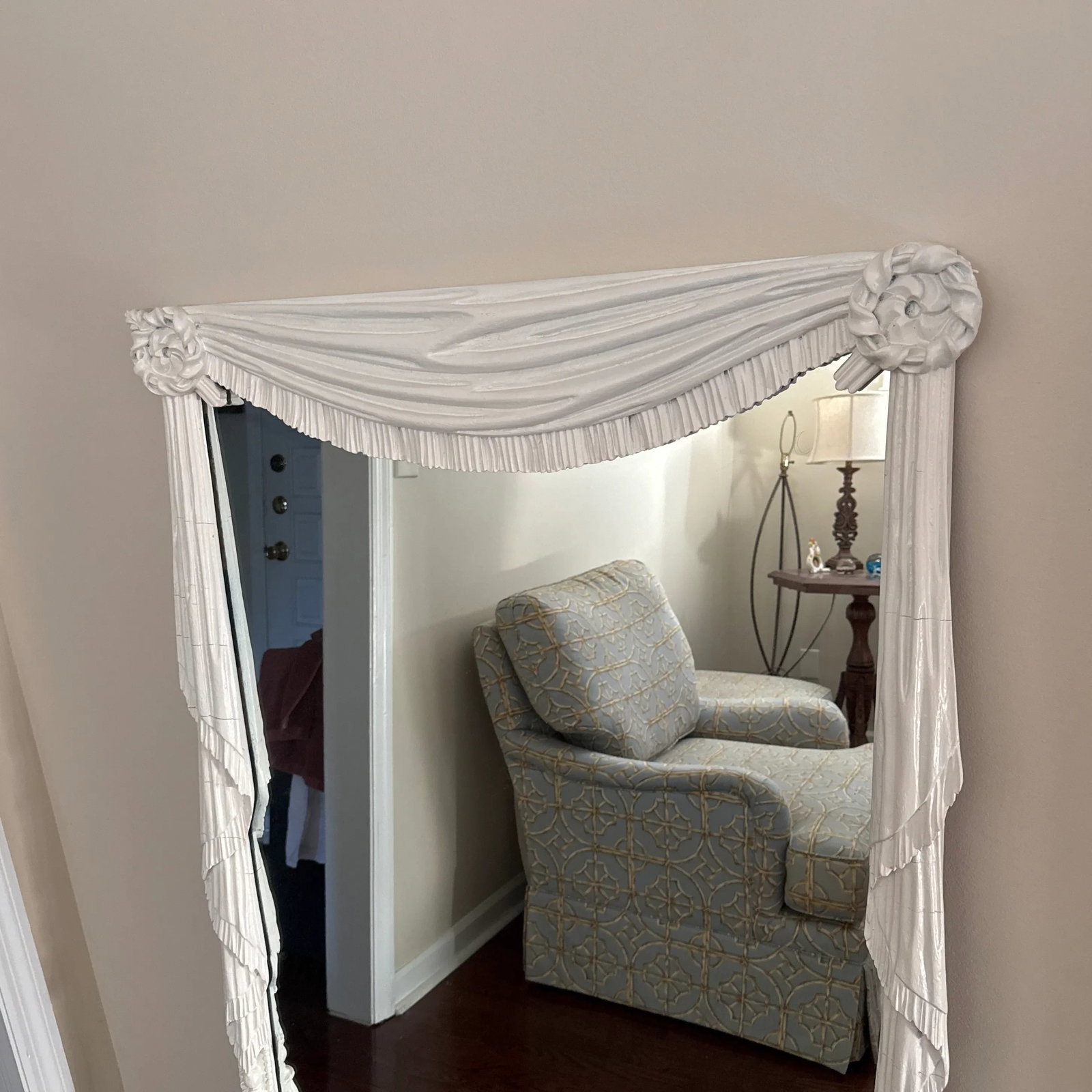 Vintage Neoclassical Italian Style Rope and Tassel White Full-Size Mirror - 3