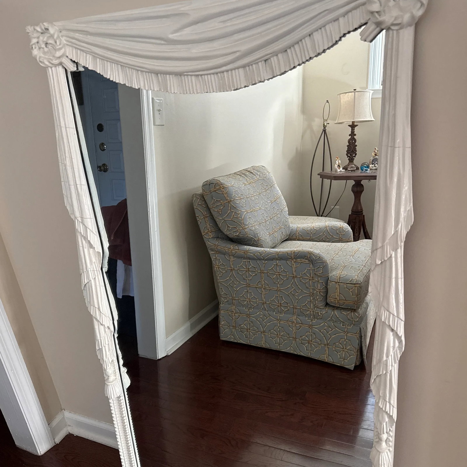Vintage Neoclassical Italian Style Rope and Tassel White Full-Size Mirror - 4