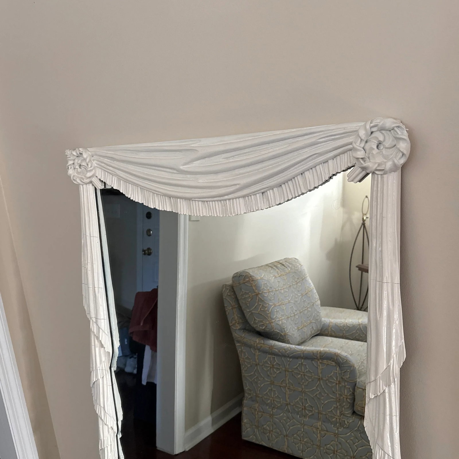 Vintage Neoclassical Italian Style Rope and Tassel White Full-Size Mirror - 9