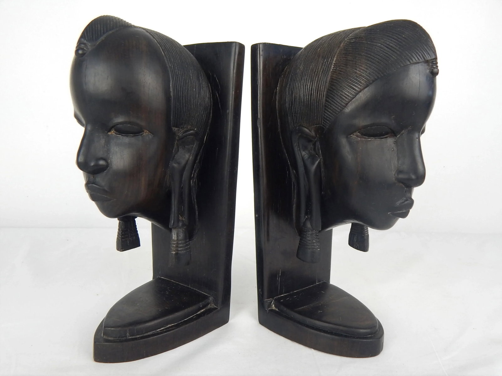 African Ebony Wood Bust Bookends - a Pair - 12