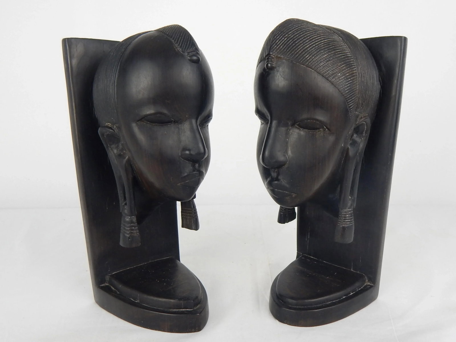 African Ebony Wood Bust Bookends - a Pair - 2