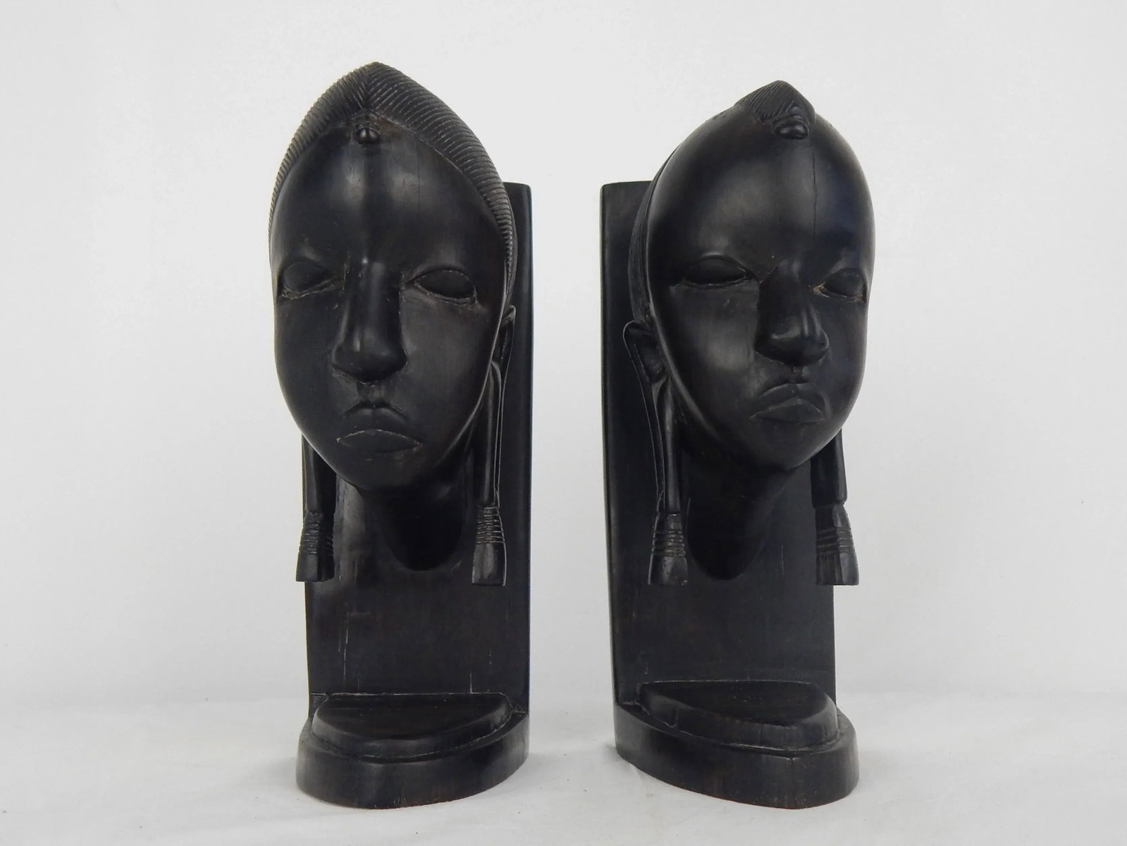 African Ebony Wood Bust Bookends - a Pair - 3