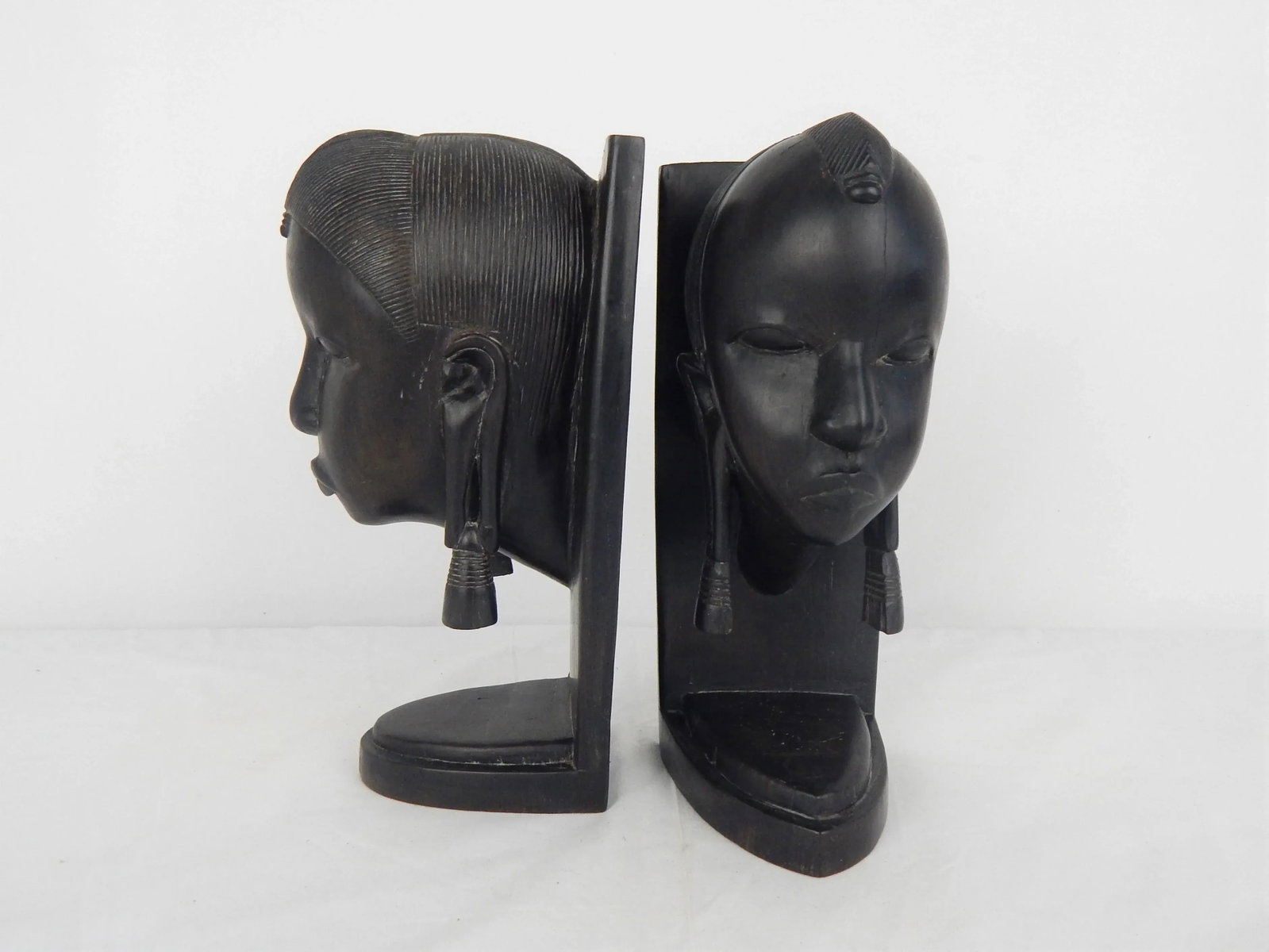 African Ebony Wood Bust Bookends - a Pair - 4