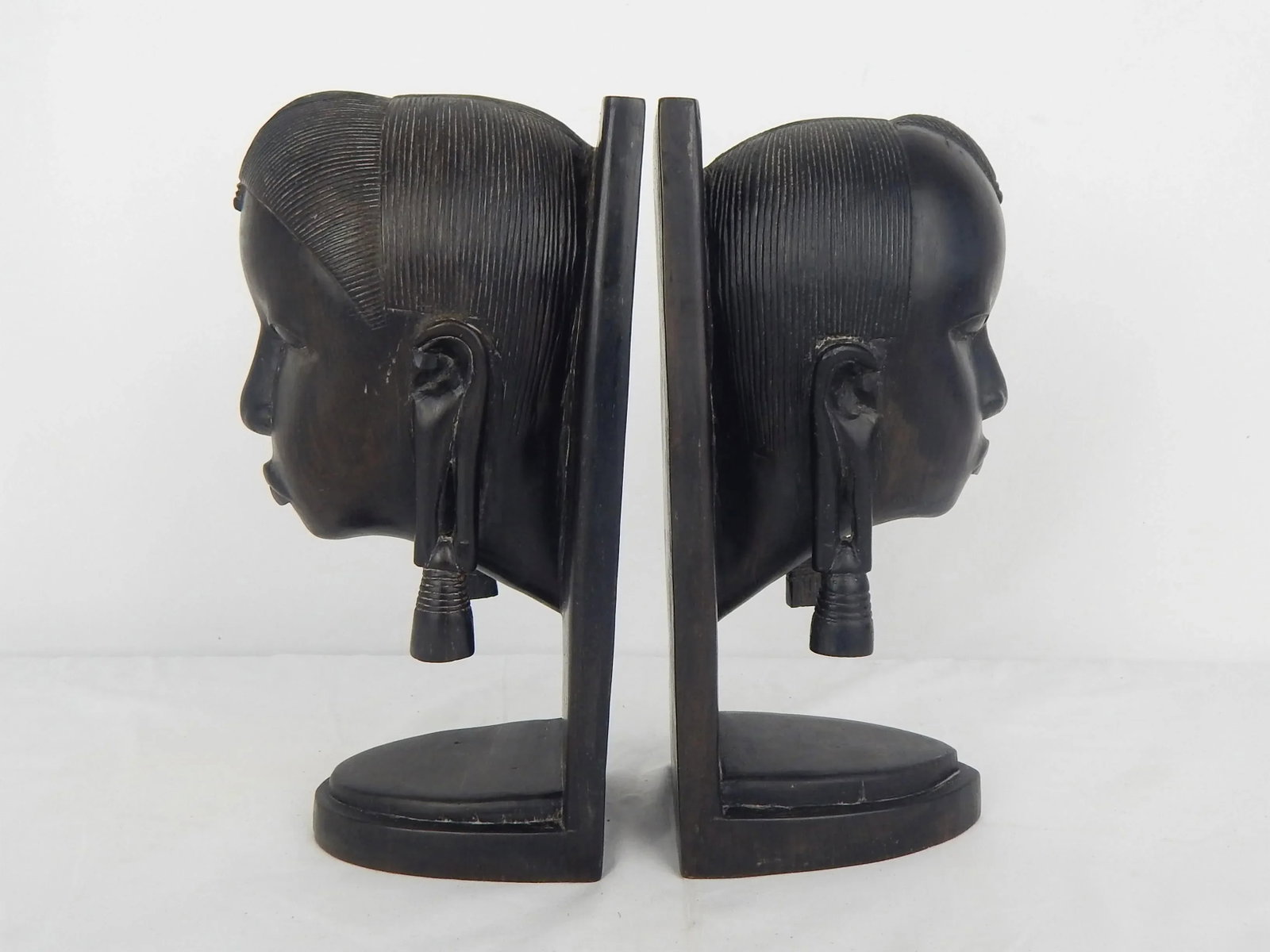 African Ebony Wood Bust Bookends - a Pair - 5
