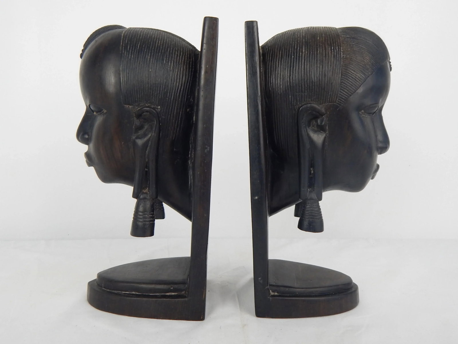 African Ebony Wood Bust Bookends - a Pair - 6
