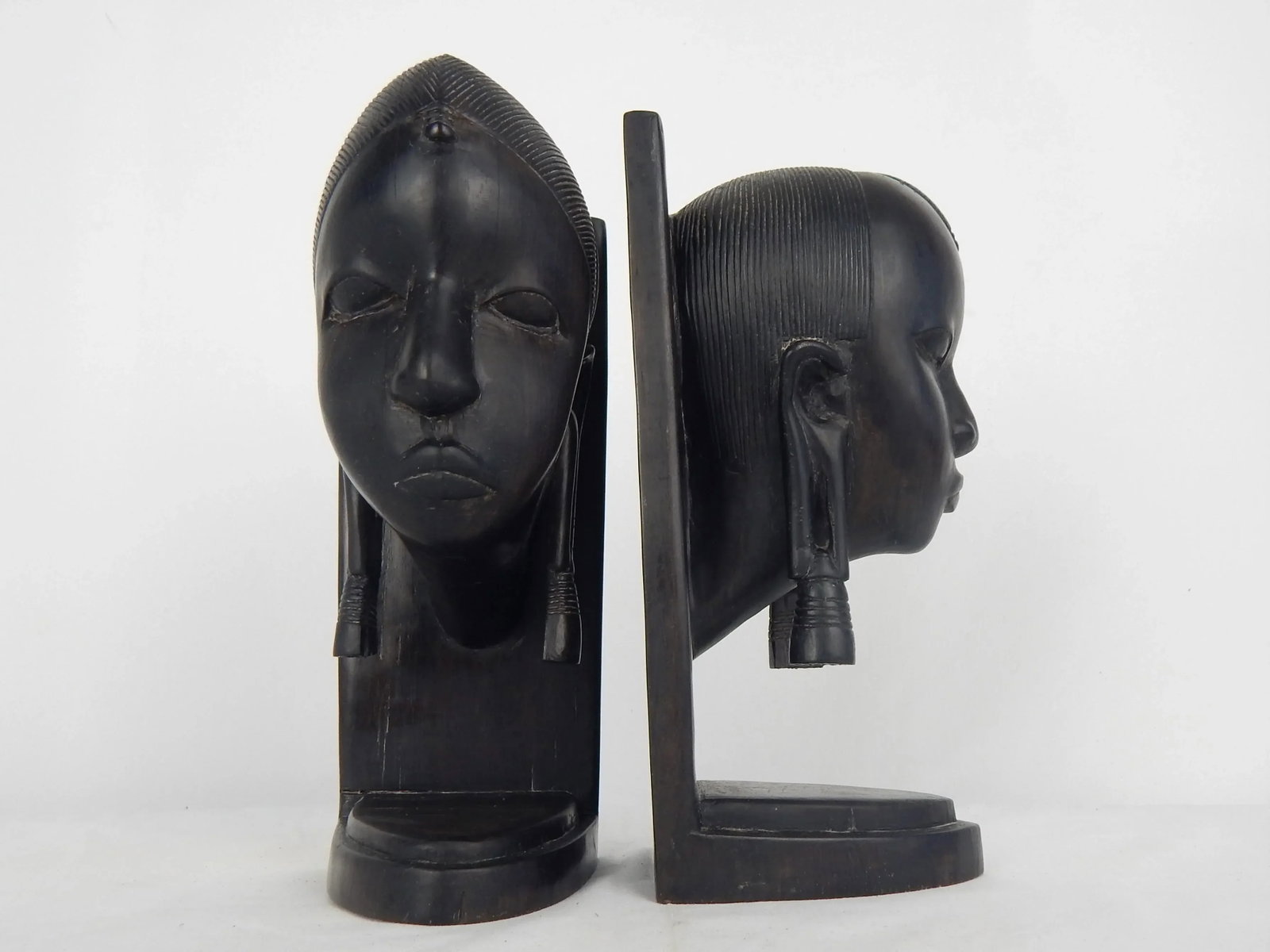 African Ebony Wood Bust Bookends - a Pair - 7