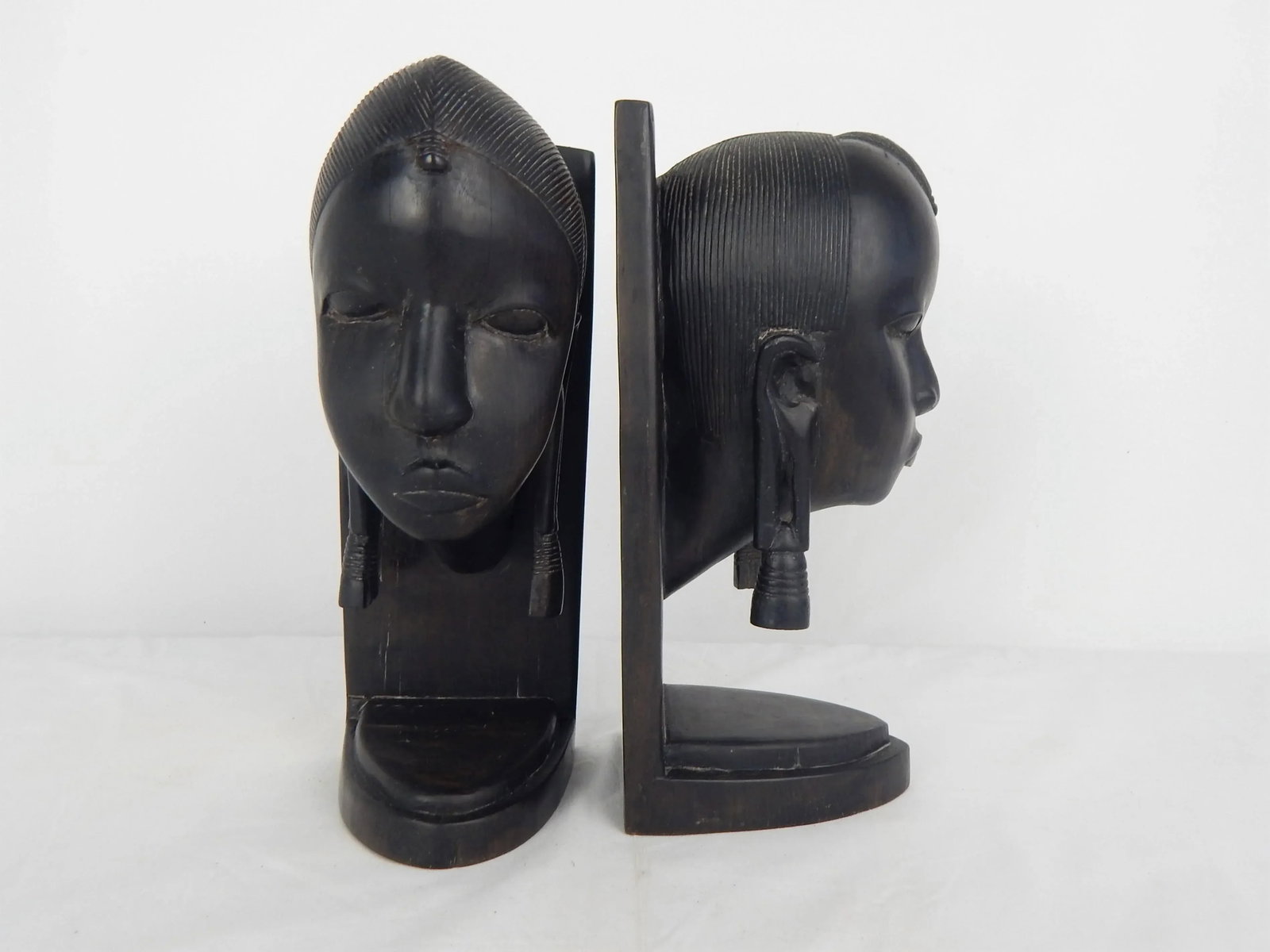 African Ebony Wood Bust Bookends - a Pair - 8