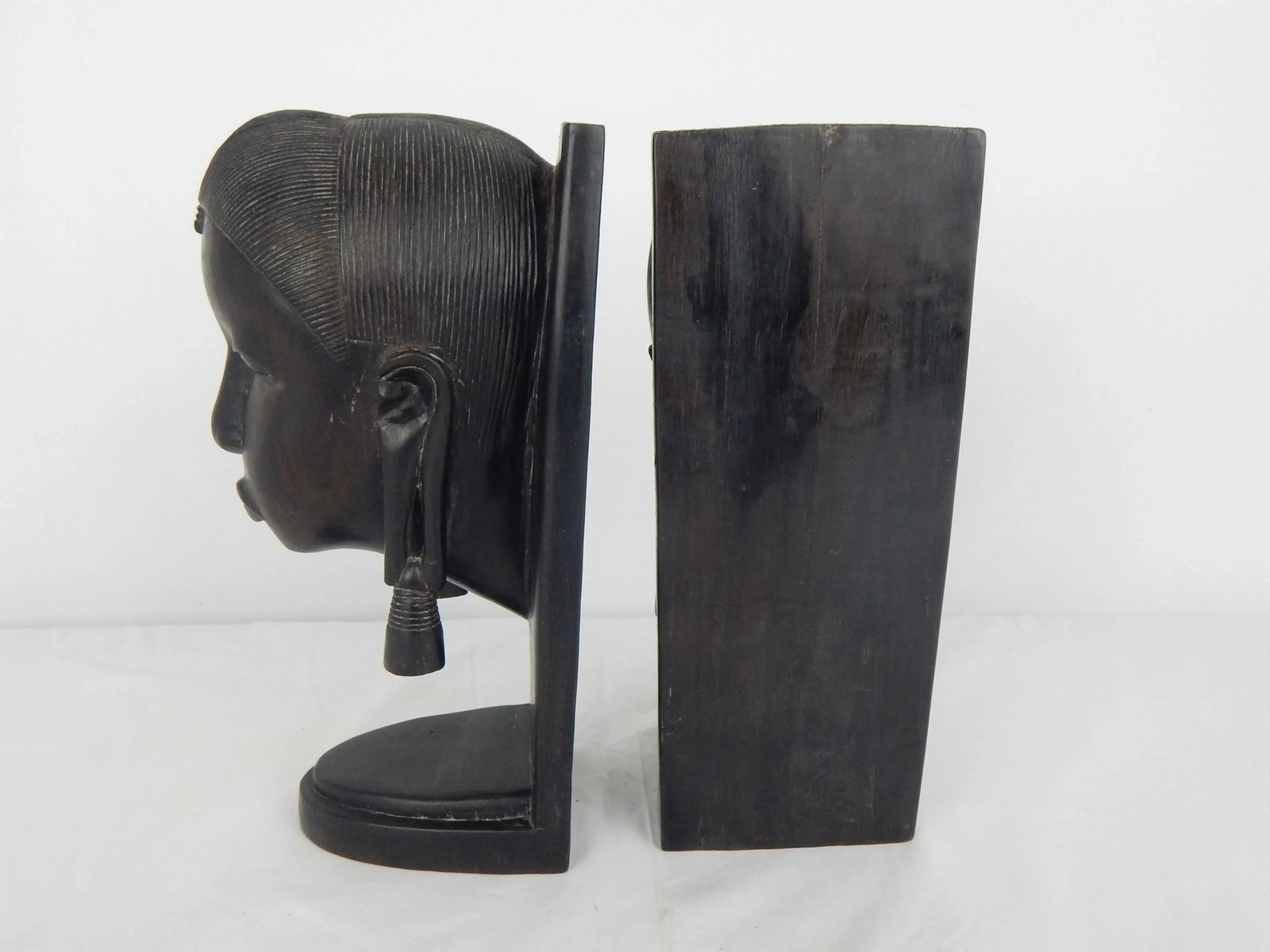African Ebony Wood Bust Bookends - a Pair - 9