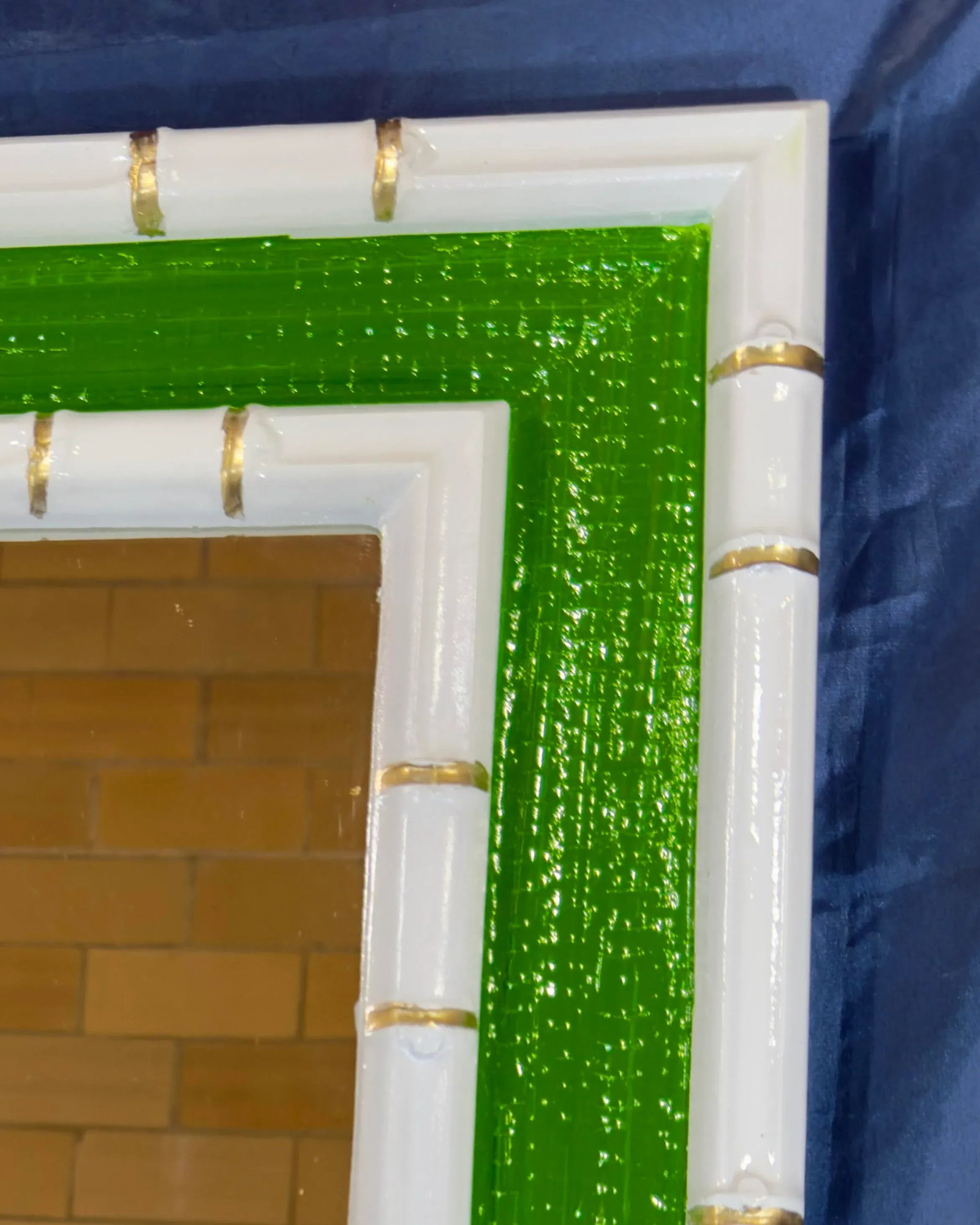 Vintage Palm Beach Regency Faux Bamboo Wall Mirror - Green and White With Gold Accents - Newly Paint - 3