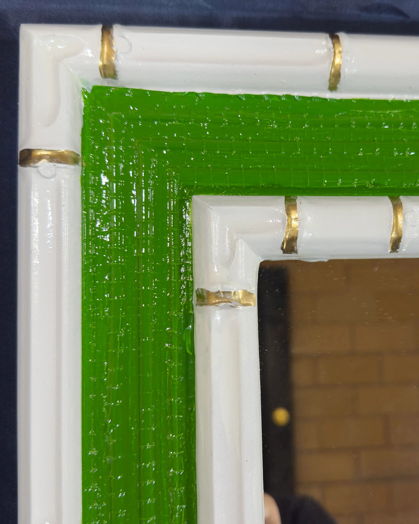 Vintage Palm Beach Regency Faux Bamboo Wall Mirror - Green and White With Gold Accents - Newly Paint - 4