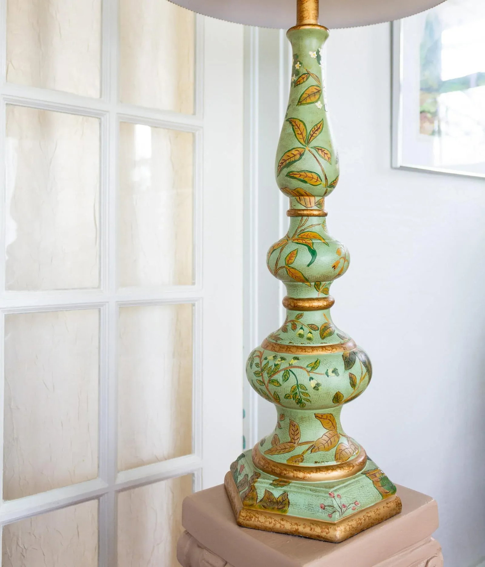 Mint Green Hand Painted Botanical Floral Lamp - 10