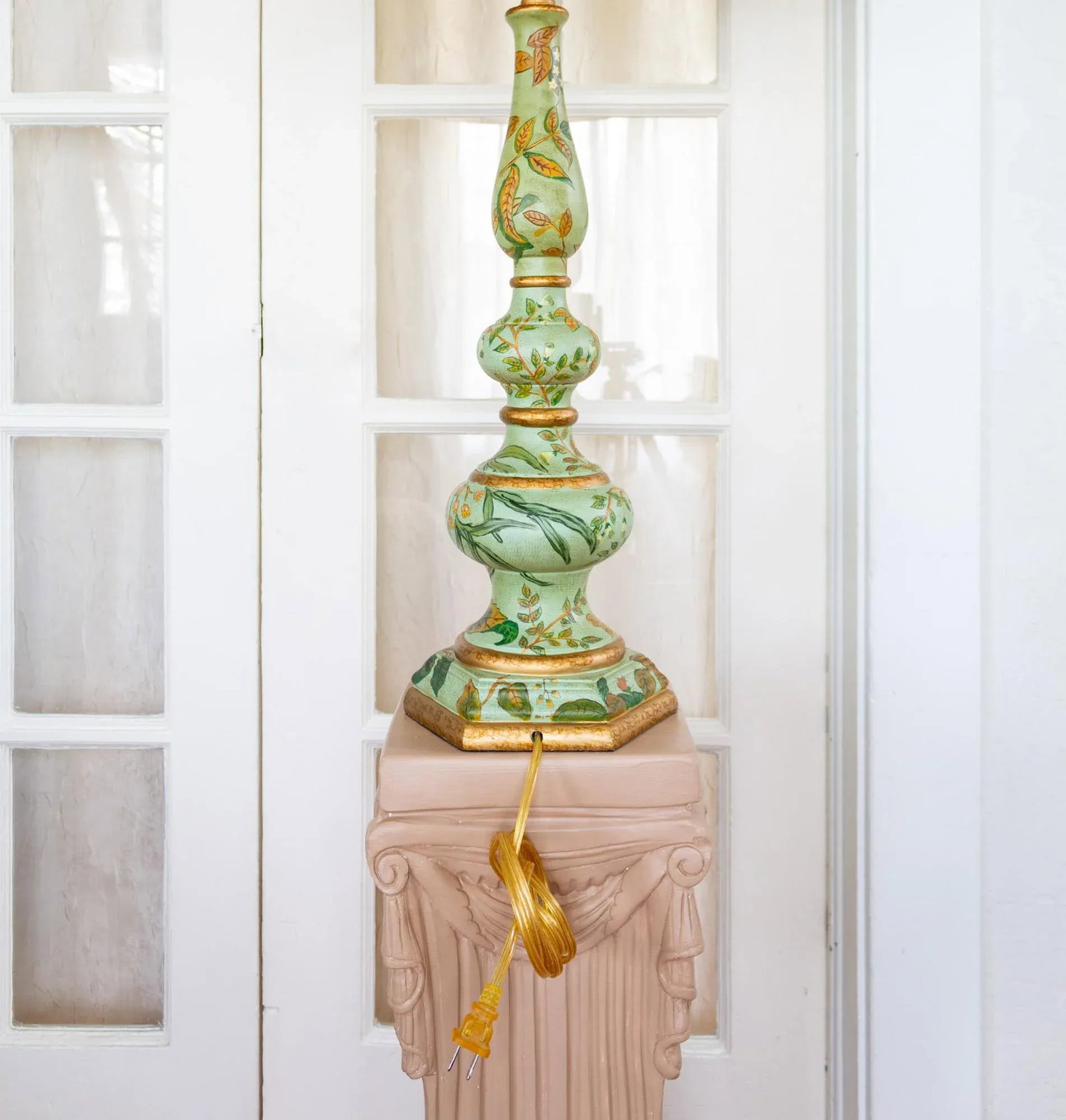 Mint Green Hand Painted Botanical Floral Lamp - 11