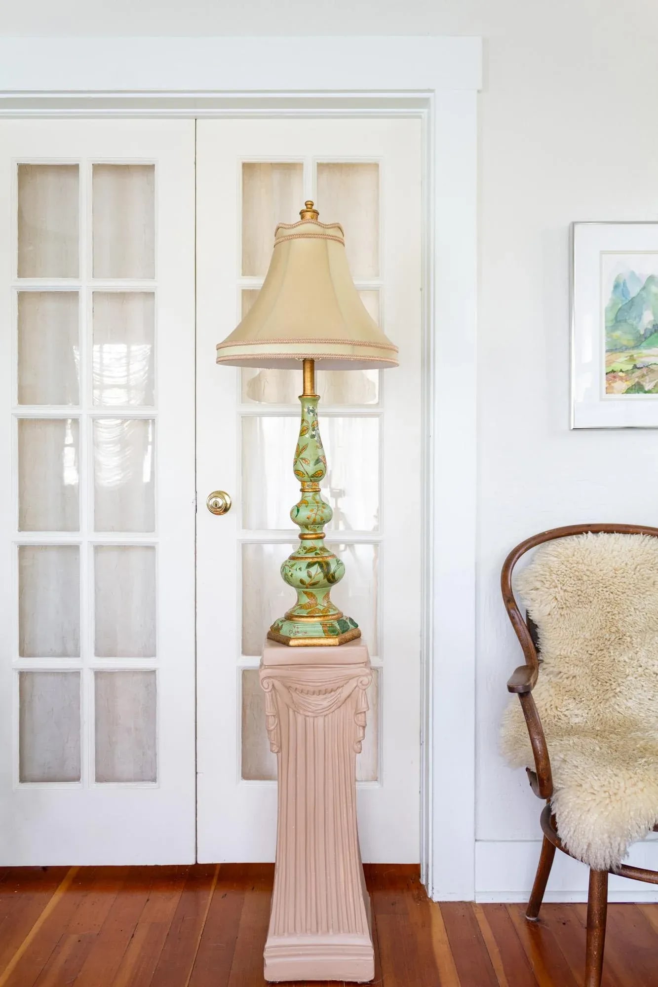 Mint Green Hand Painted Botanical Floral Lamp - 2