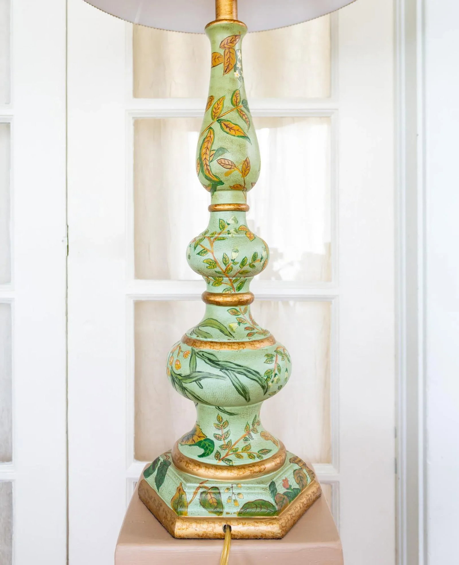Mint Green Hand Painted Botanical Floral Lamp - 3