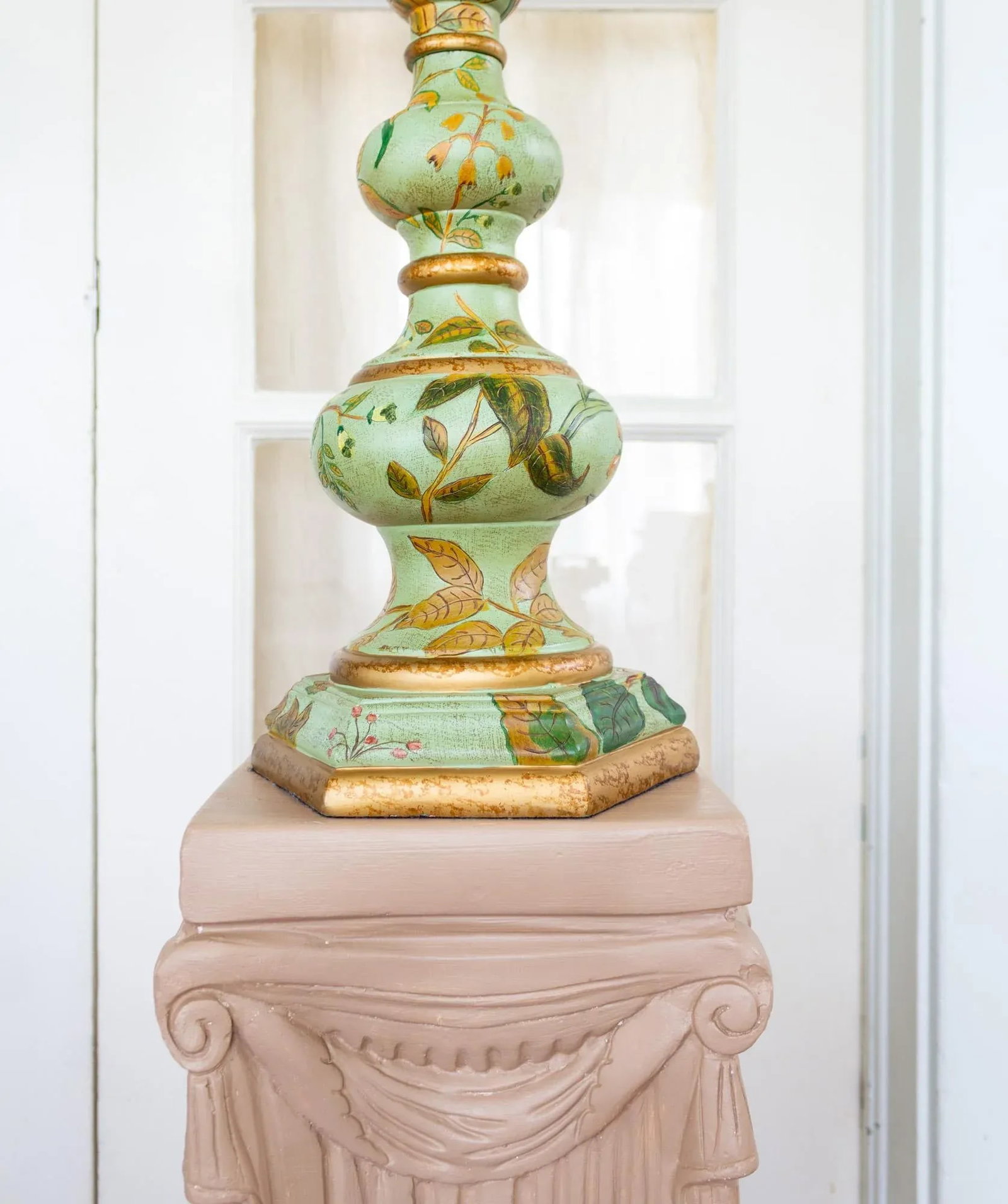 Mint Green Hand Painted Botanical Floral Lamp - 5