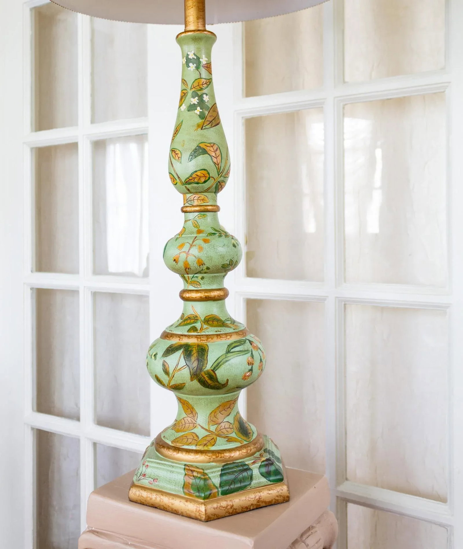 Mint Green Hand Painted Botanical Floral Lamp - 7
