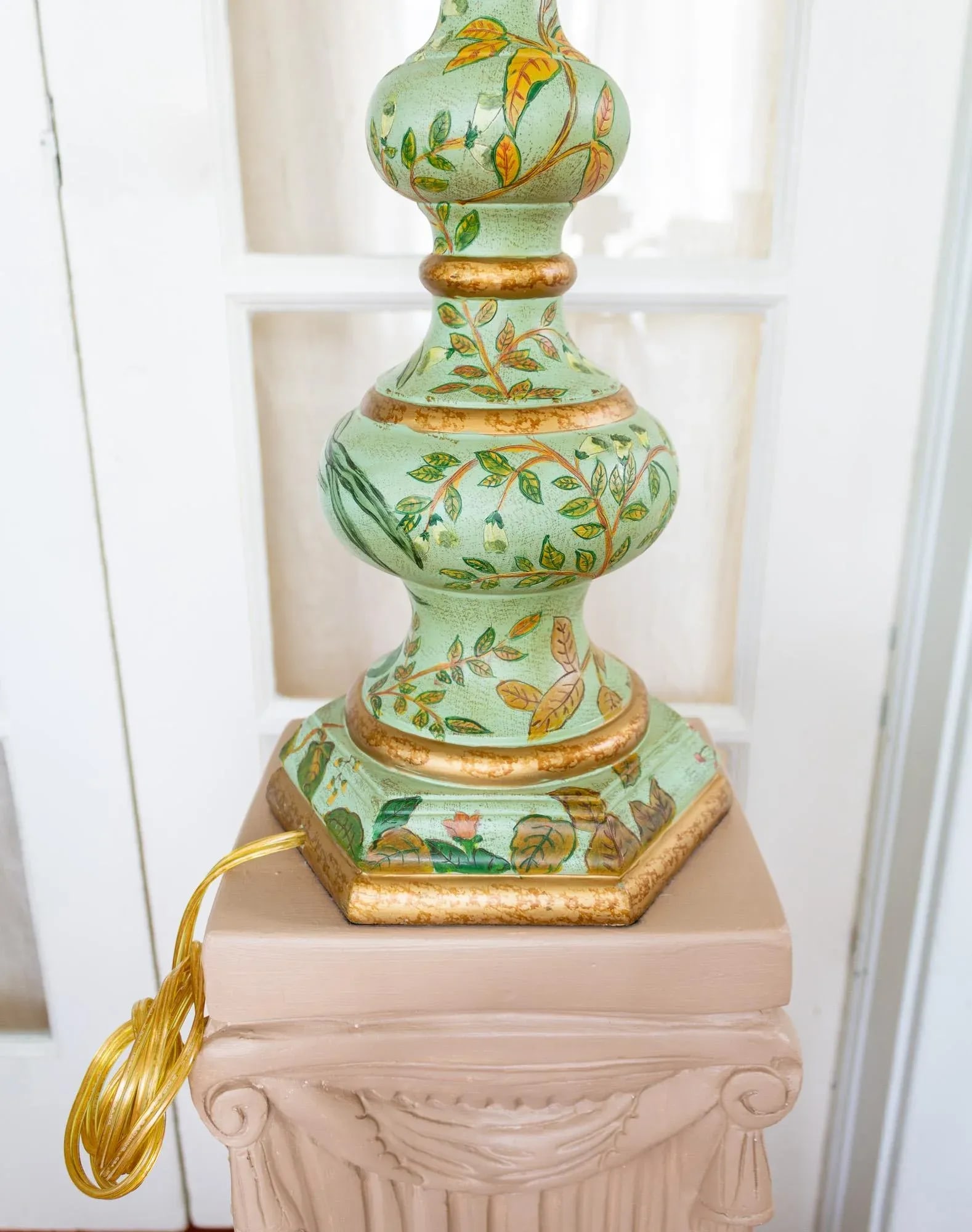 Mint Green Hand Painted Botanical Floral Lamp - 9