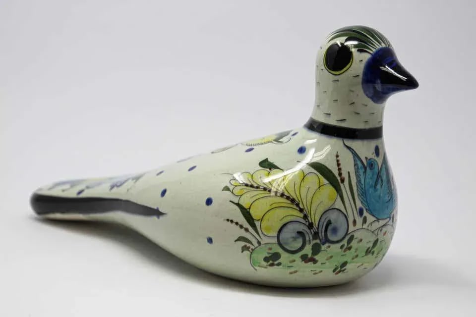 Tonala Folk Art Bird Mexican Hand Painted Colorful Pottery 1960s - 2