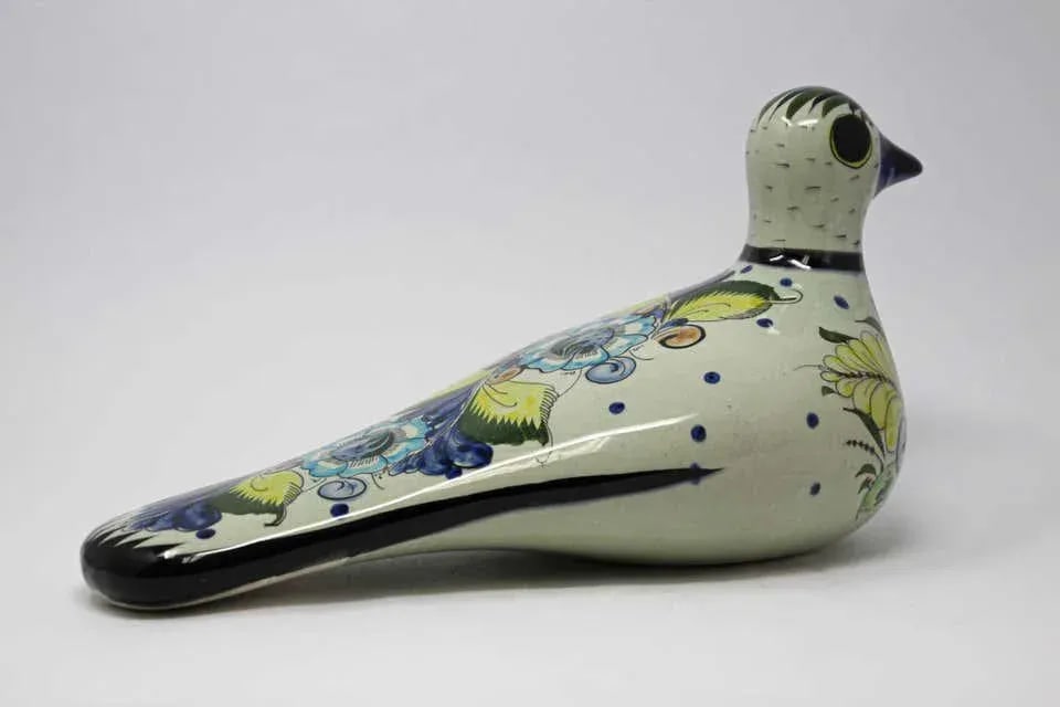 Tonala Folk Art Bird Mexican Hand Painted Colorful Pottery 1960s - 4