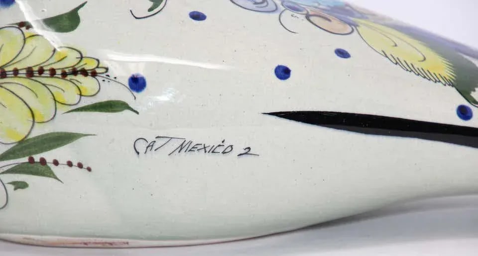Tonala Folk Art Bird Mexican Hand Painted Colorful Pottery 1960s - 8